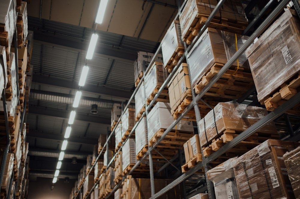 Palletised goods stored on warehouse racking