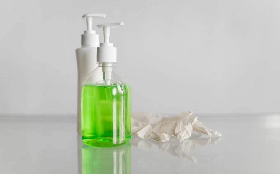 Green antibacterial liquid soap in a pump bottle